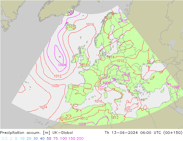 Precipitation accum. UK-Global  13.06.2024 06 UTC