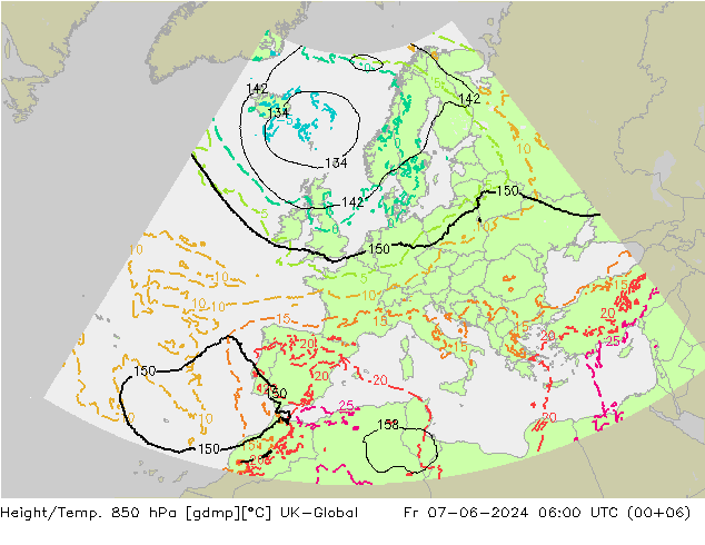 Height/Temp. 850 hPa UK-Global Fr 07.06.2024 06 UTC