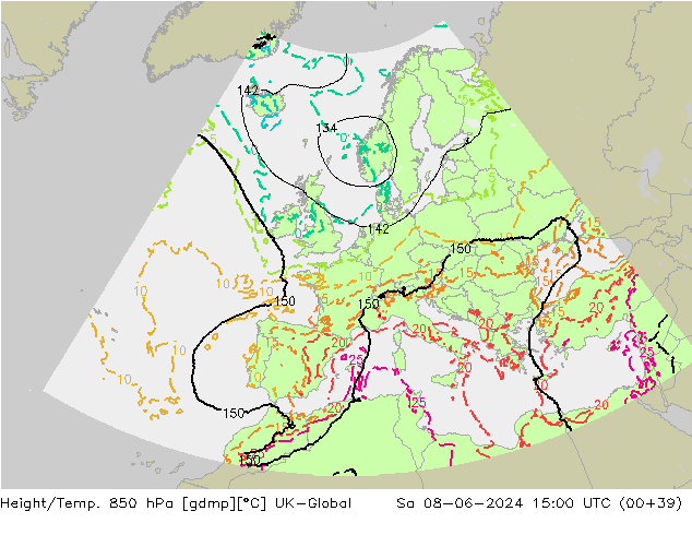 Height/Temp. 850 hPa UK-Global  08.06.2024 15 UTC