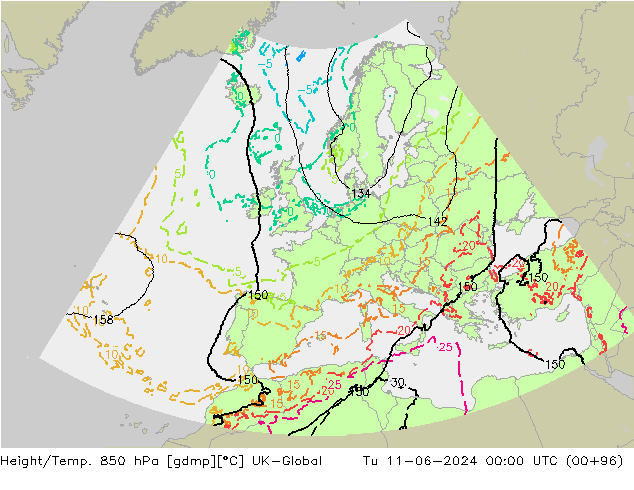 Height/Temp. 850 hPa UK-Global Tu 11.06.2024 00 UTC