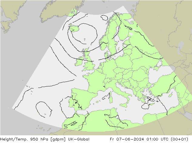 Height/Temp. 950 гПа UK-Global пт 07.06.2024 01 UTC