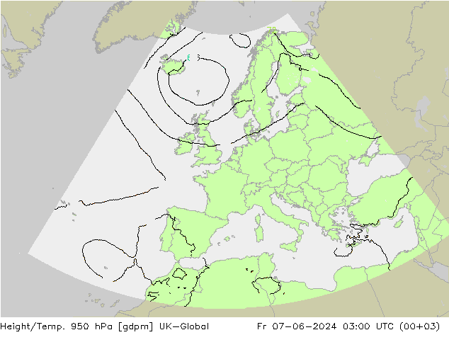 Yükseklik/Sıc. 950 hPa UK-Global Cu 07.06.2024 03 UTC