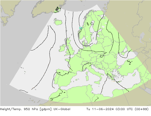 Height/Temp. 950 hPa UK-Global mar 11.06.2024 03 UTC