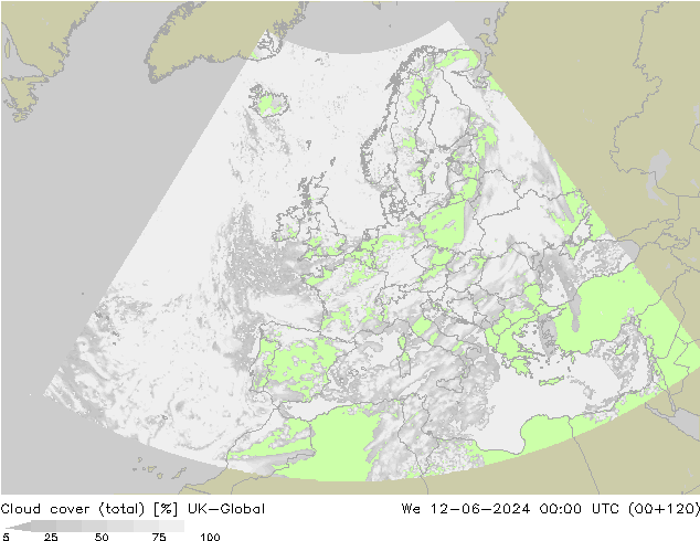 Cloud cover (total) UK-Global We 12.06.2024 00 UTC