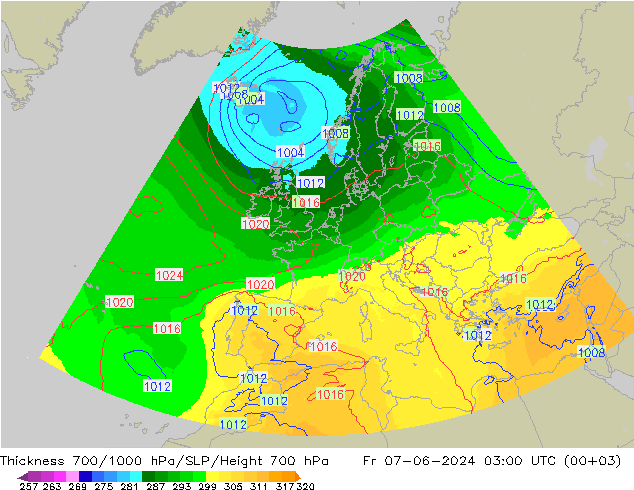 Thck 700-1000 hPa UK-Global Sex 07.06.2024 03 UTC