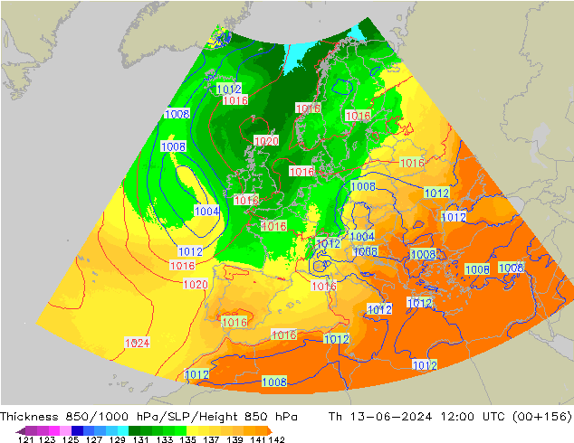 Thck 850-1000 hPa UK-Global Th 13.06.2024 12 UTC