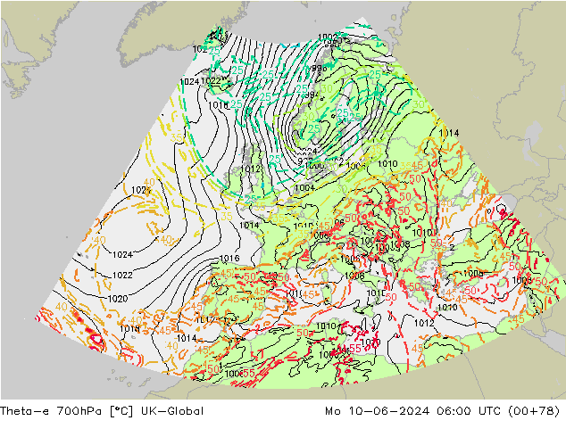 Theta-e 700hPa UK-Global ma 10.06.2024 06 UTC