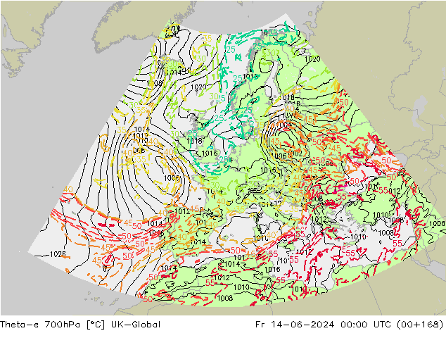 Theta-e 700гПа UK-Global пт 14.06.2024 00 UTC