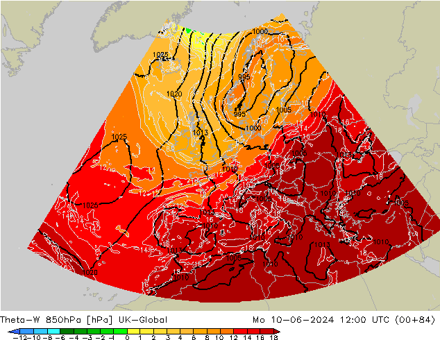 Theta-W 850hPa UK-Global Mo 10.06.2024 12 UTC