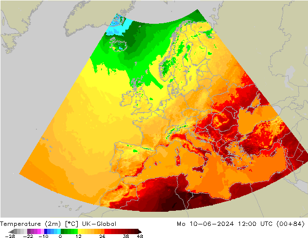 Temperaturkarte (2m) UK-Global Mo 10.06.2024 12 UTC