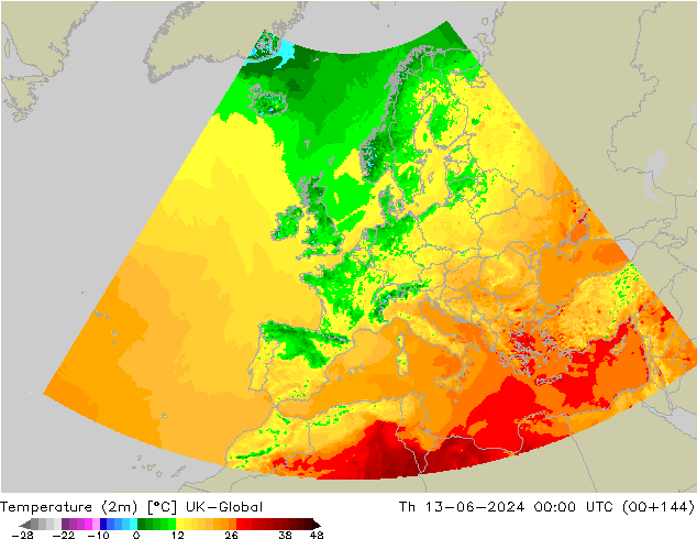 mapa temperatury (2m) UK-Global czw. 13.06.2024 00 UTC
