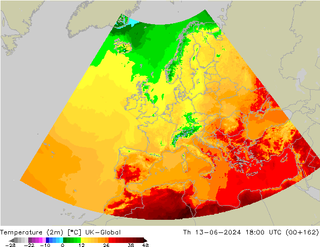 Temperature (2m) UK-Global Čt 13.06.2024 18 UTC