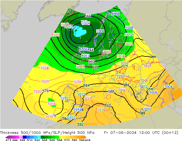 Thck 500-1000hPa UK-Global Fr 07.06.2024 12 UTC