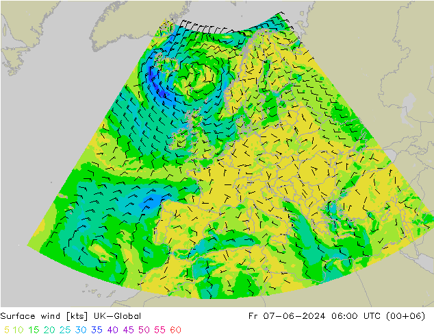 Surface wind UK-Global Pá 07.06.2024 06 UTC