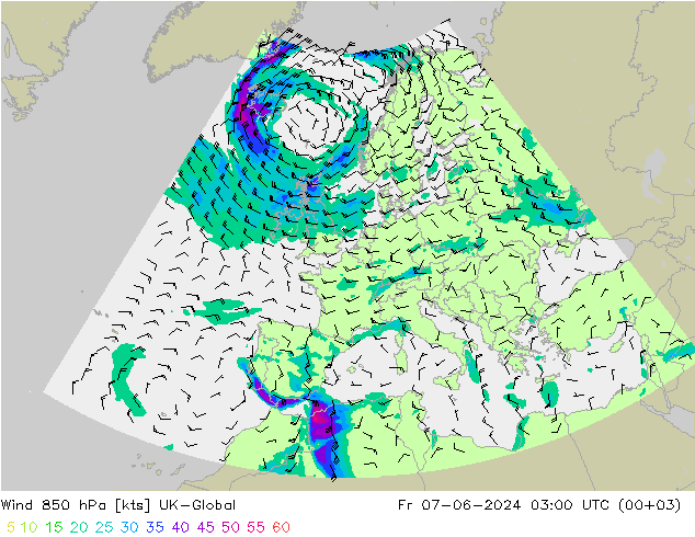 Wind 850 hPa UK-Global Pá 07.06.2024 03 UTC