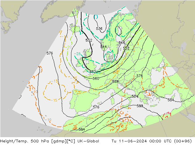 Height/Temp. 500 hPa UK-Global Di 11.06.2024 00 UTC