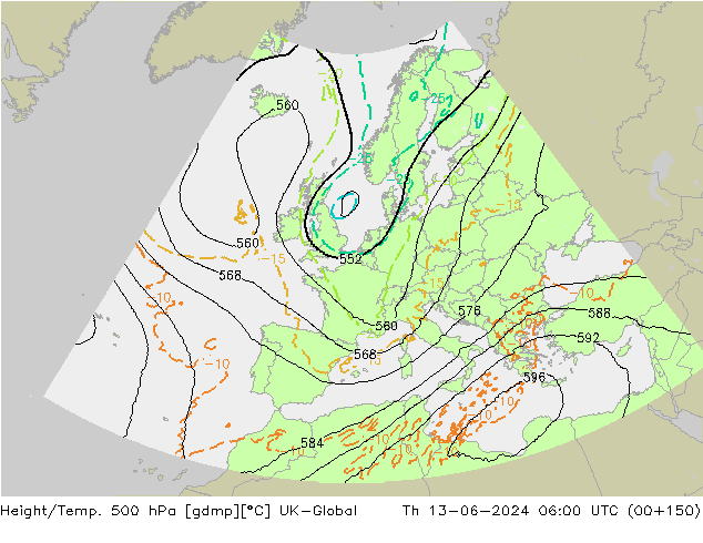 Height/Temp. 500 hPa UK-Global czw. 13.06.2024 06 UTC