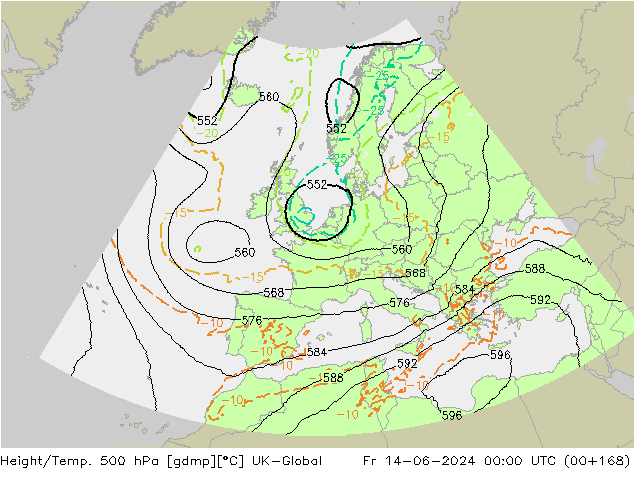 Height/Temp. 500 hPa UK-Global pt. 14.06.2024 00 UTC