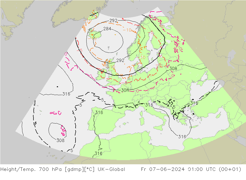 Height/Temp. 700 hPa UK-Global Pá 07.06.2024 01 UTC