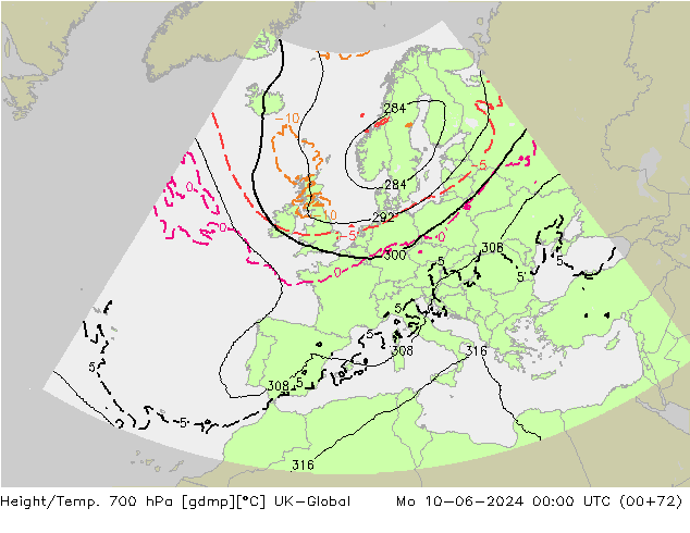 Géop./Temp. 700 hPa UK-Global lun 10.06.2024 00 UTC