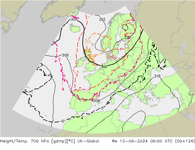 Height/Temp. 700 hPa UK-Global We 12.06.2024 06 UTC