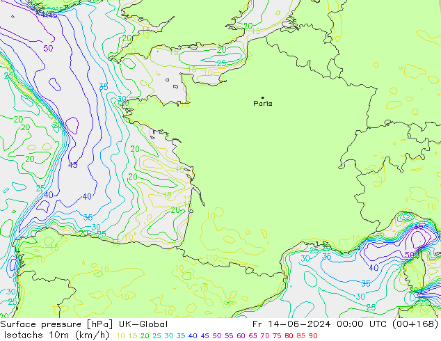 Isotachen (km/h) UK-Global Fr 14.06.2024 00 UTC