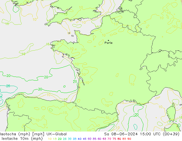 Izotacha (mph) UK-Global so. 08.06.2024 15 UTC