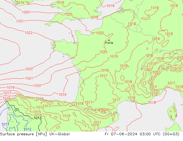 Luchtdruk (Grond) UK-Global vr 07.06.2024 03 UTC