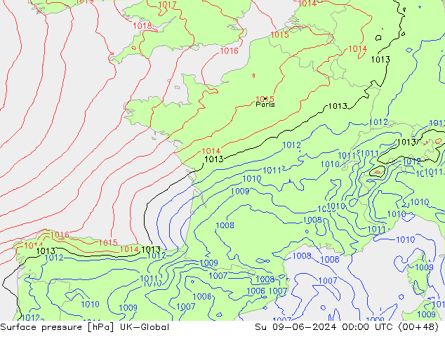 Surface pressure UK-Global Su 09.06.2024 00 UTC