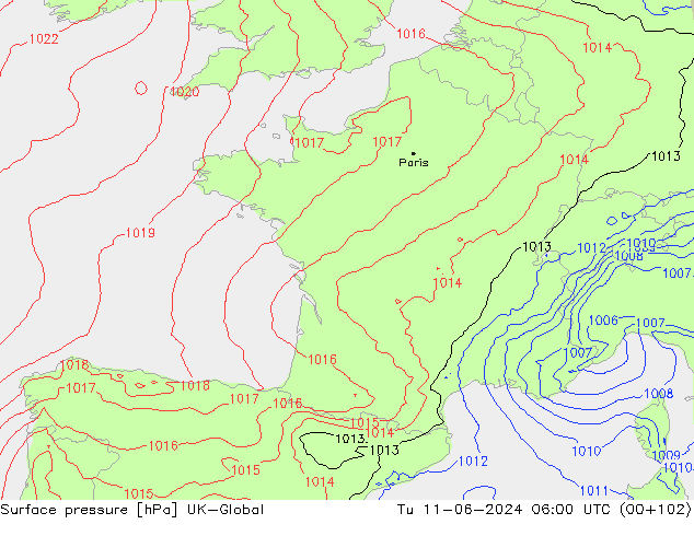 Pressione al suolo UK-Global mar 11.06.2024 06 UTC