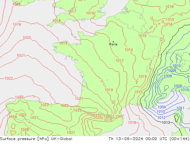 Surface pressure UK-Global Th 13.06.2024 00 UTC