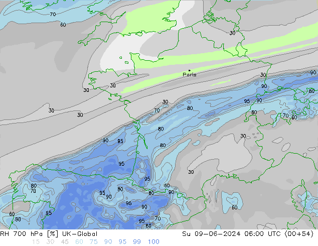 RH 700 hPa UK-Global Dom 09.06.2024 06 UTC