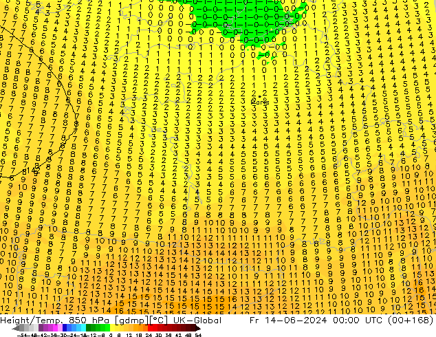 Height/Temp. 850 hPa UK-Global Fr 14.06.2024 00 UTC