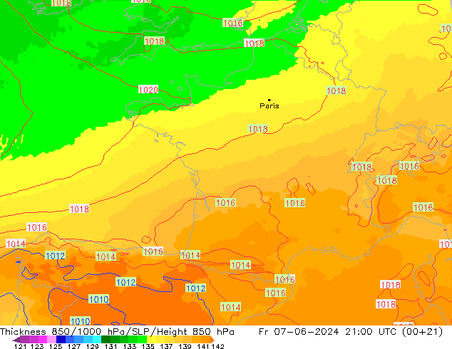 Schichtdicke 850-1000 hPa UK-Global Fr 07.06.2024 21 UTC