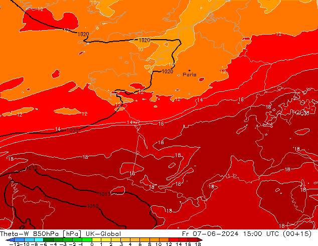 Theta-W 850hPa UK-Global Pá 07.06.2024 15 UTC