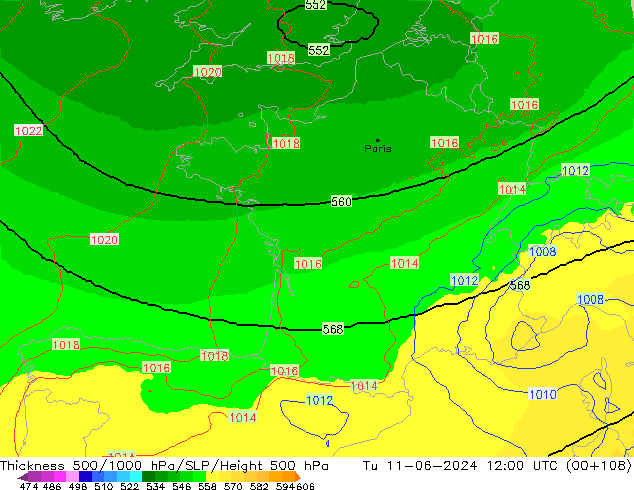 Thck 500-1000hPa UK-Global wto. 11.06.2024 12 UTC