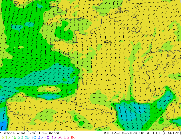 Vento 10 m UK-Global mer 12.06.2024 06 UTC