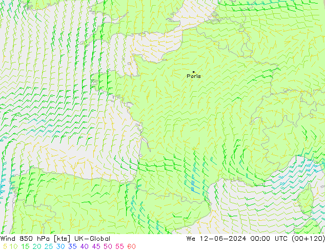 Rüzgar 850 hPa UK-Global Çar 12.06.2024 00 UTC