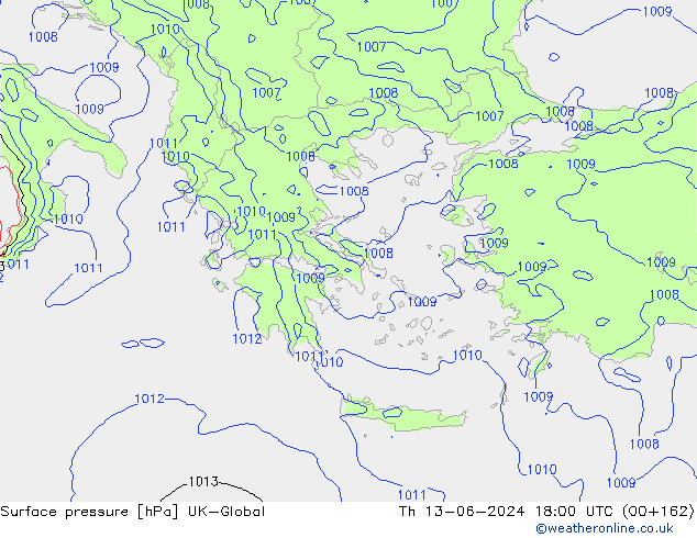 Surface pressure UK-Global Th 13.06.2024 18 UTC
