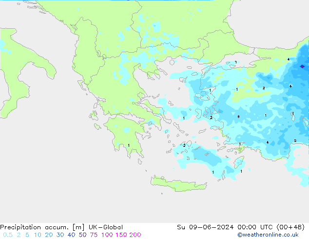 Precipitation accum. UK-Global Su 09.06.2024 00 UTC