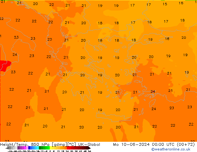 Height/Temp. 850 hPa UK-Global pon. 10.06.2024 00 UTC