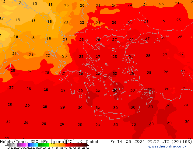 Height/Temp. 850 hPa UK-Global Fr 14.06.2024 00 UTC