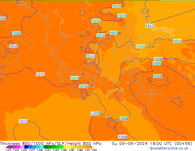 Thck 850-1000 hPa UK-Global Ne 09.06.2024 18 UTC
