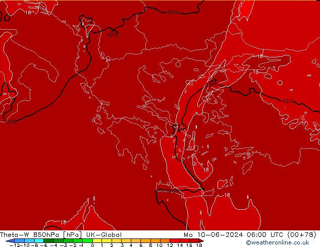 Theta-W 850hPa UK-Global pon. 10.06.2024 06 UTC