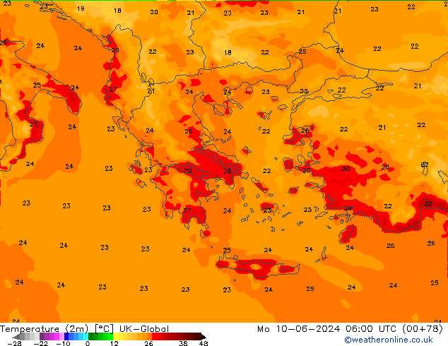Temperatura (2m) UK-Global lun 10.06.2024 06 UTC