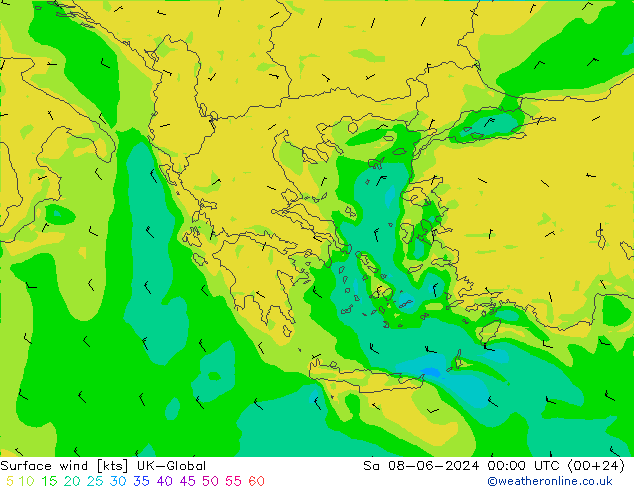 Vent 10 m UK-Global sam 08.06.2024 00 UTC