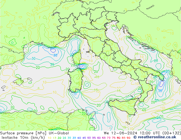 Isotachs (kph) UK-Global Qua 12.06.2024 12 UTC