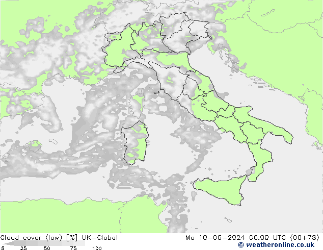 Bewolking (Laag) UK-Global ma 10.06.2024 06 UTC