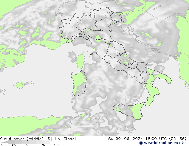 Bewolking (Middelb.) UK-Global zo 09.06.2024 18 UTC