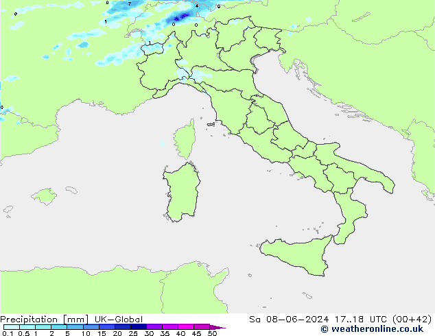 Precipitación UK-Global sáb 08.06.2024 18 UTC